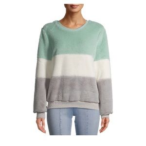NWT Juniors' Fuzzy Colorblocked Pullover